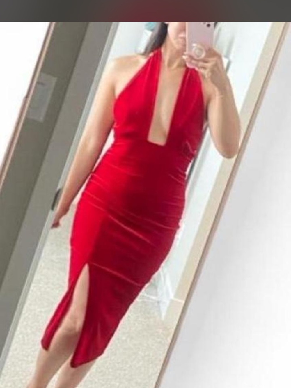Red Velvet Halter Midi Dress